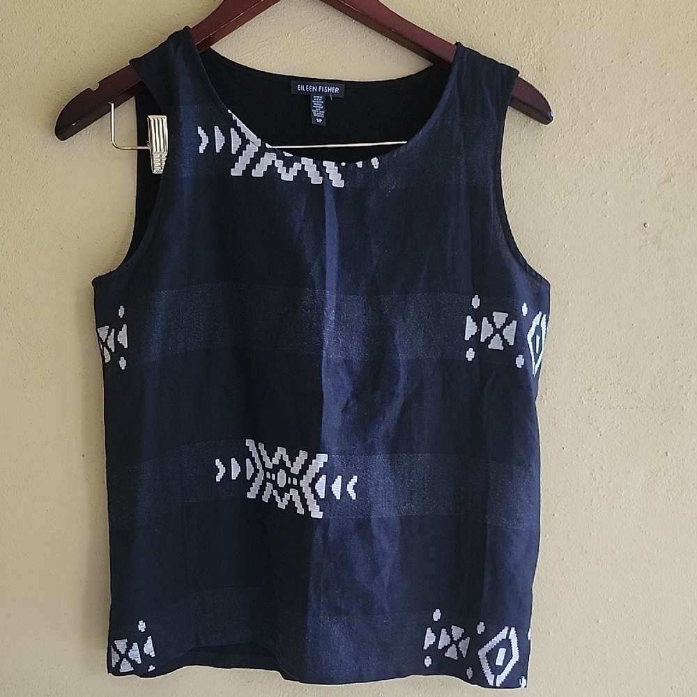 Eileen Fisher Organic Cotton Black and White Geometric Tank Top